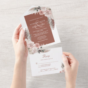 Invitation Tout En Un Boho Chic Pampas Grass Terracotta Floral Mariage
