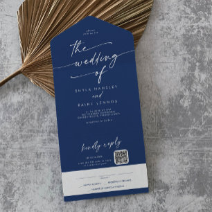 Invitation Tout En Un Boho Chic Royal Blue QR Code Mail En Mariage
