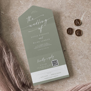 Invitation Tout En Un Boho Chic Sage Green QR Code Courrier En Mariage