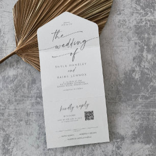 Invitation Tout En Un Boho Chic Silver Grey QR Code Courrier En Mariage