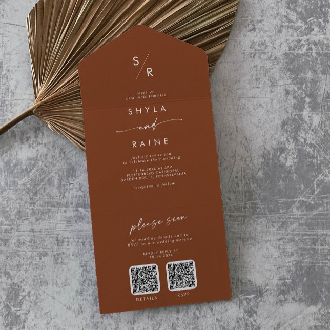 Invitation Tout En Un Boho Chic Terracotta Dual QR Code Mariage (Créateur téléchargé)