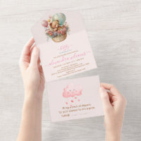 Boho Chic Watercolor Girl Teddy Bear avec Pink Bal