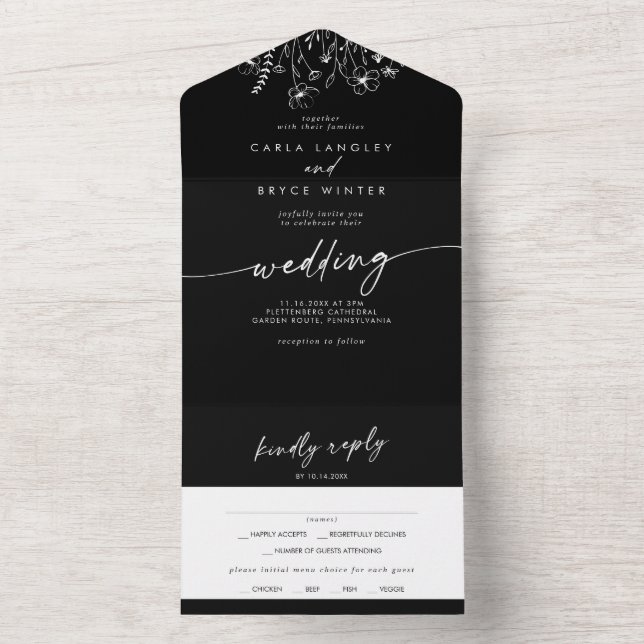 Invitation Tout En Un Boho Chic Wildflower Meal Choice RSVP Wedding (À l'intérieur)