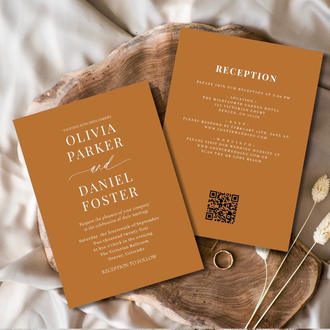 Invitation Tout en un Boho Cuivre Bronze QR Code Mariage (Créateur téléchargé)