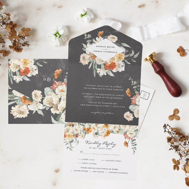 Invitation Tout En Un Boho Dark Floral Greenery Mariage botanique (Créateur téléchargé)