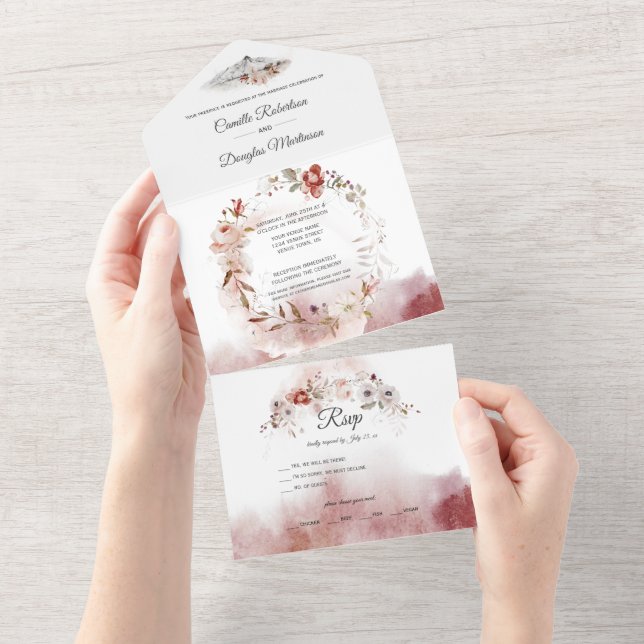 Invitation Tout En Un Boho d'automne Mariage floral | (Déchirure)