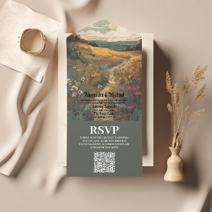 Invitation Tout En Un Boho Desert Cactus Code QR Mariage illustré