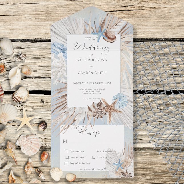 Invitation Tout En Un Boho Dusty Blue Beach Dîner rustique (Créateur téléchargé)