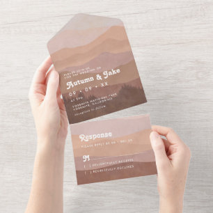 Invitation Tout En Un Boho Earth Tones Mountains & Forest Mariage Retro