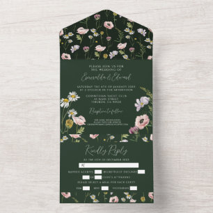 Invitation Tout En Un Boho Emerald Green Fleur sauvage Mariage botanique