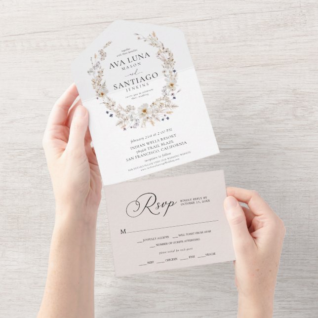 Invitation Tout En Un Boho Fall Botanical All in One Wedding Inviter (Déchirure)
