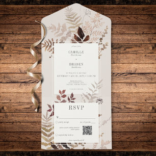 Invitation Tout En Un Boho Fall Brown Botanical Mariage QR Code