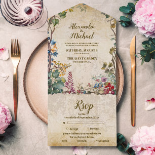 Invitation Tout En Un Boho Fleur sauvage d'automne Mariage botanique