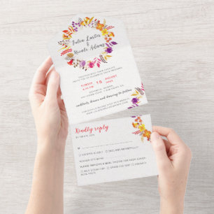 Invitation Tout En Un Boho Fleur sauvage Fall Wreath Mariage de feuillag