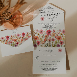 Invitation Tout En Un Boho Fleur sauvage Mariage Fleurs colorées