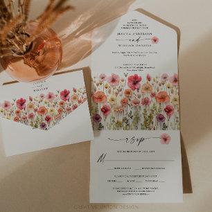 Invitation Tout En Un Boho Fleur sauvage Mariage Fleurs colorées