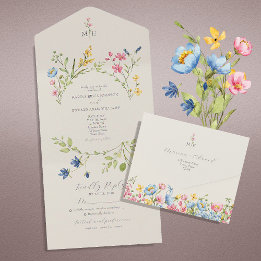 Invitation Tout En Un Boho Fleur sauvage Mariage Tout en un