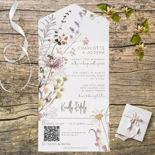 Invitation Tout En Un Boho Fleur sauvage moderne QR Code