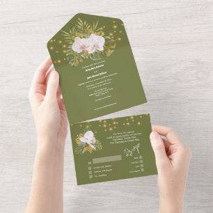 Invitation Tout En Un Boho fleuri vert orchidée fleur sauvage île mariag