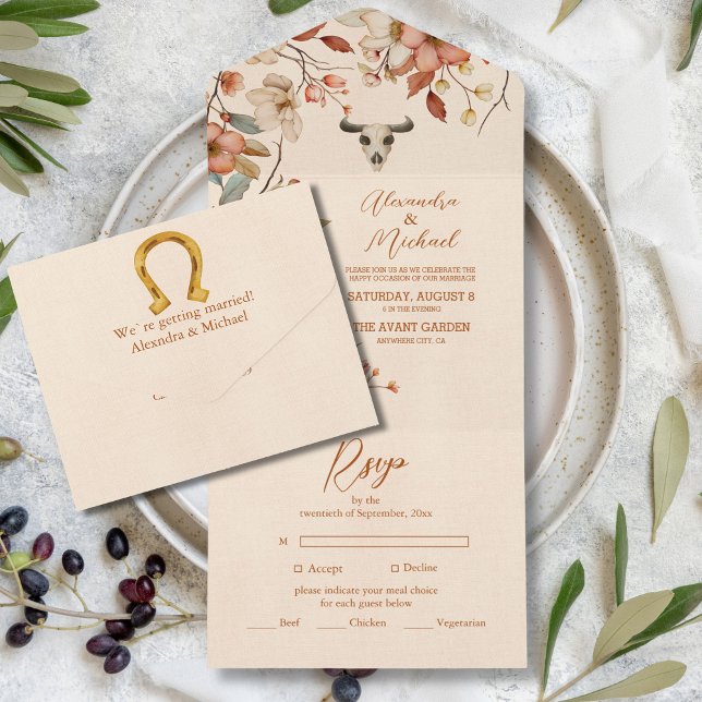 Invitation Tout En Un Boho Floral Country Western Mariage (Créateur téléchargé)
