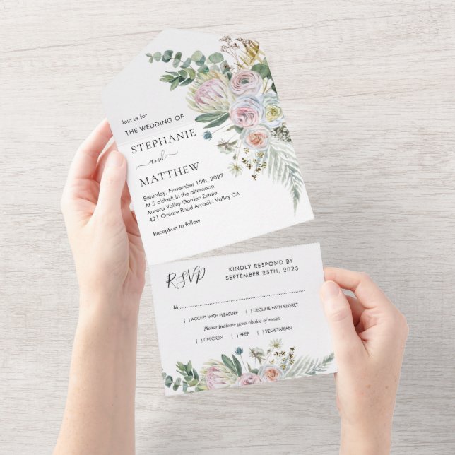 Invitation Tout En Un Boho Floral Eucalyptus Aquarelle Mariage (Déchirure)