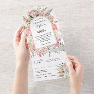 Invitation Tout En Un Boho Floral Pampas Floral Mariage