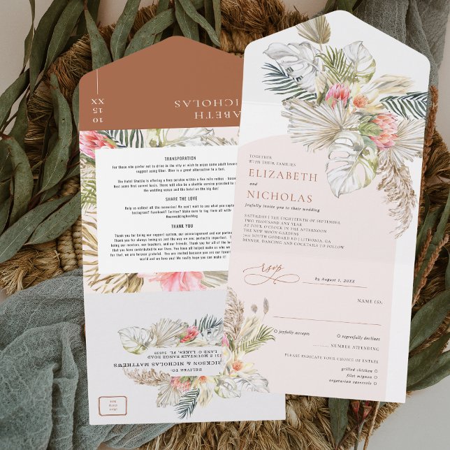 Invitation Tout En Un Boho Floral Pampas Grass Terra Cotta Désert | (Créateur téléchargé)