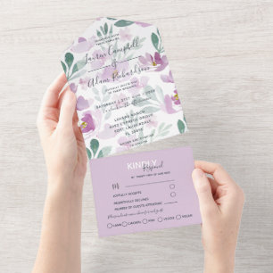 Invitation Tout En Un Boho Floral Purple Aquarelle Mariage