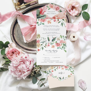 Invitation Tout En Un Boho Floral Végétal Botanique Mariage Tout En Un