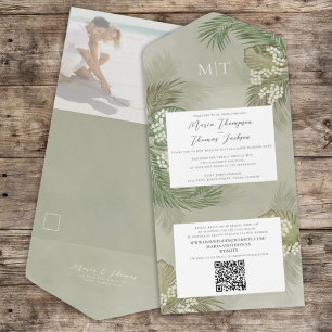 Invitation Tout En Un Boho Foliage Tropical Photo Budget QR Code