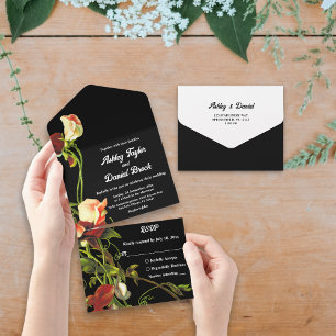 Invitation Tout En Un Boho Green Bourgogne Rose Black Floral Mariage