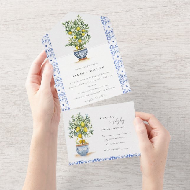 Invitation Tout En Un Boho Marocain Aquarelle Lemon Jaune Arbre Mariage (Déchirure)