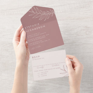 Invitation Tout En Un Boho Mauve Mariage de feuillage minimaliste