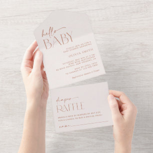 Invitation Tout En Un Boho minimal, Moderne, Terracotta, Baby shower
