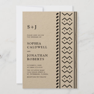 Invitation Tout en un Boho Moderne en tissu boueux Monogramme