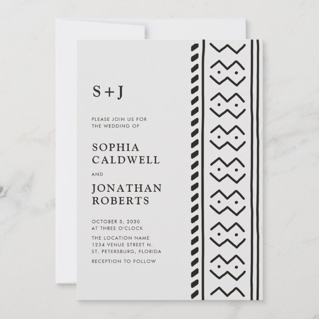 Invitation Tout en un Boho Moderne en tissu boueux Monogramme (Devant)