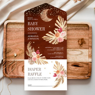 Invitation Tout En Un Boho Moon Pampas de palmier séché Terracotta Baby 