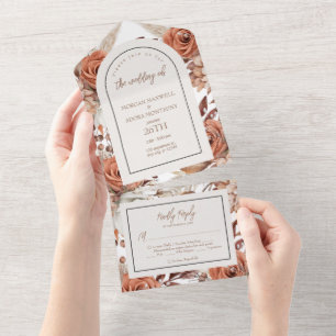 Invitation Tout En Un Boho Neutral Aquarelle Mariage Pampas