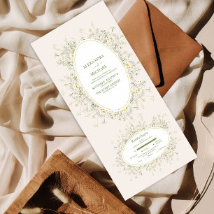 Invitation Tout En Un Boho Neutral Blanc Aquarelle Fleur sauvage Mariage