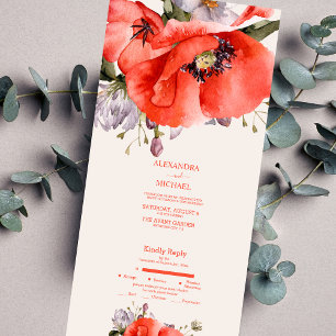 Invitation Tout En Un Boho Neutre Mariage aux Coquelicots Aquarelle