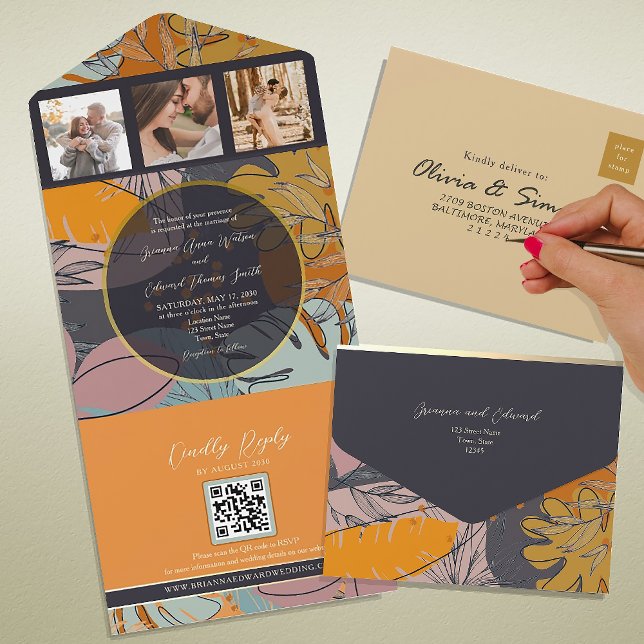 Invitation Tout En Un Boho Orange Mariage moderne (Créateur téléchargé)