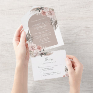 Invitation Tout En Un Boho Pampas Grass Earth Tones Floral Mariage