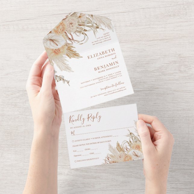Invitation Tout En Un Boho Pampas Grass Mariage Floral (Déchirure)