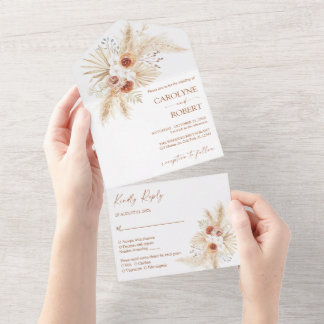 Invitation Tout En Un Boho Pampas Grass Terracotta Tout En Un Mariage