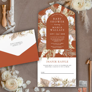 Invitation Tout En Un Boho Pampas Orchidée Blanche en Terre Cuite Baby S