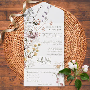 Invitation Tout En Un Boho Pastel Fleur sauvage Dîner Floral Moderne