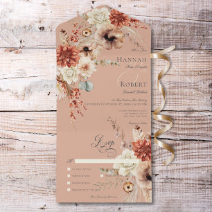 Invitation Tout En Un Boho Peach & Rust Floral & Feather Peach Diner