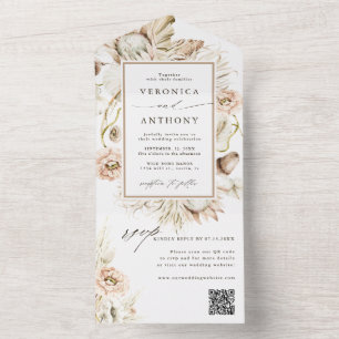 Invitation Tout En Un Boho Protea Pampas Grass Mariage QR Code