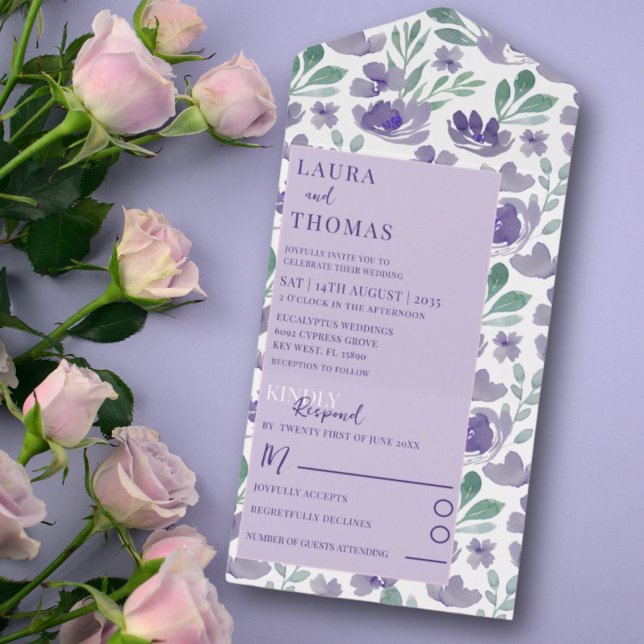 Invitation Tout En Un Boho Purple Aquarelle Floral Mariage (Créateur téléchargé)