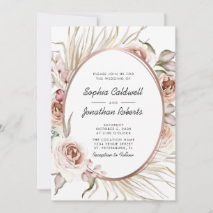 Invitation Tout en un Boho Rose Floral Mariage métal or